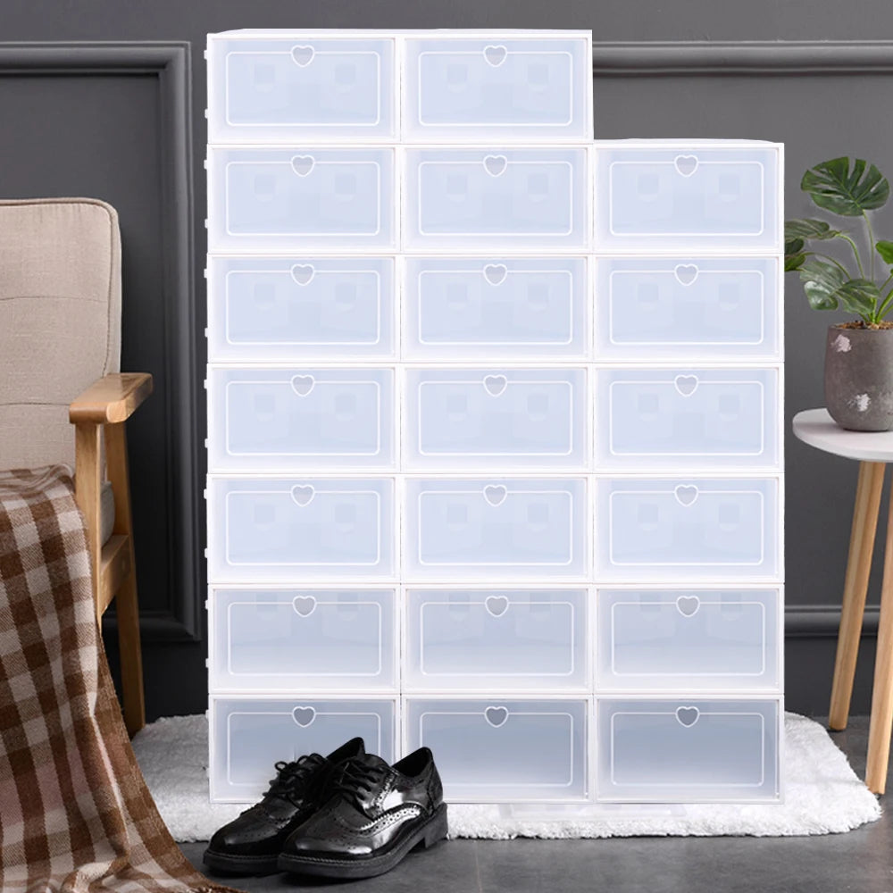 20 PCS Fold Plastic Shoes Case Thickened Transparent Drawer Case Plastic Shoe Boxes Stackable Box Shoe Organizer Shoebox