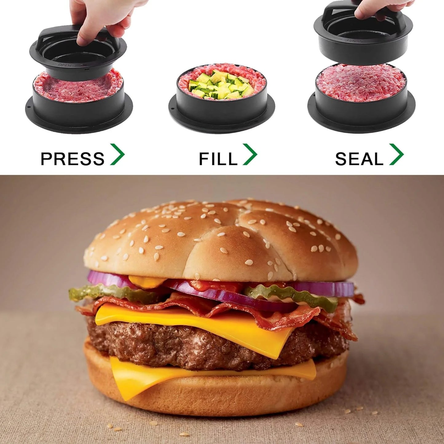 Hamburger Press Patty Maker Burger Press 3 in 1 Non-Stick Meat Beef Veggie Hamburger Mold Kitchen Gadgets to Make Patty