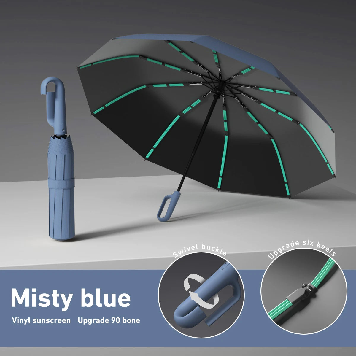 1 Handle Fully Automatic Folding Umbrella with Buckle, Easy to Carry Larger, Thicker and Sturdy. Suitable for Men and Women, Portable and Windproof, Double-Layer Windproof, Various Umbrella Bones, Snap or Rotating Handles, Va