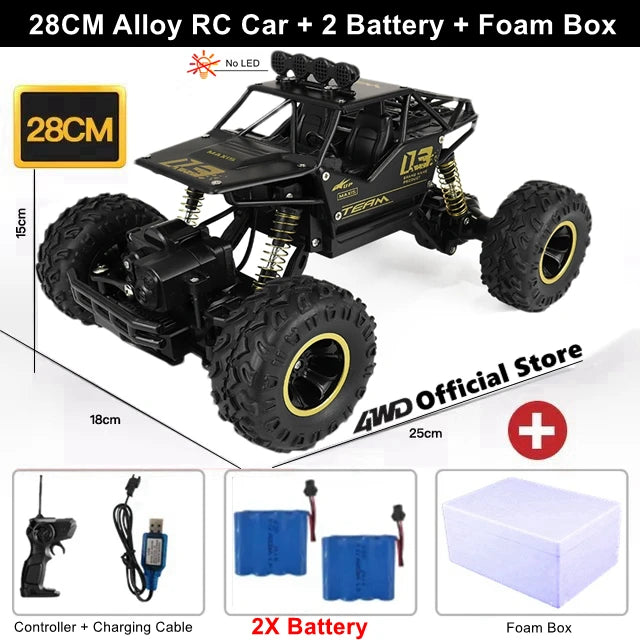 1:16 4WD RC Car With Led Lights Remote Control Cars Buggy Off Road 4x4 Radio Control Alloy Trucks Boys Toys for Children