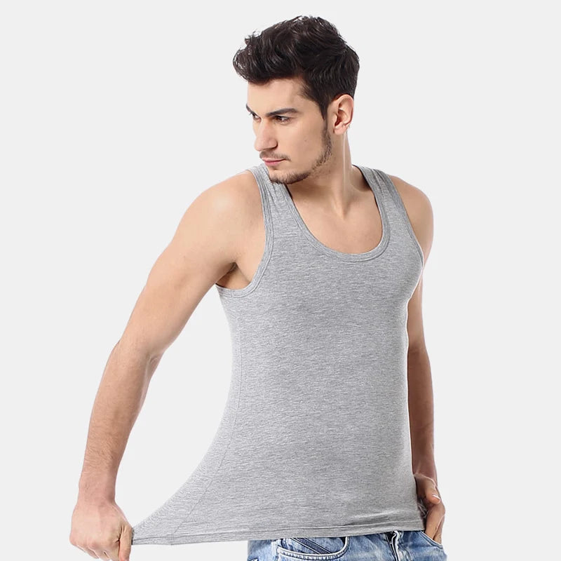 Men's solid color basic cotton narrow shoulder vest fashion casual men's T-shirt sports fitness Joker round neck youth vest