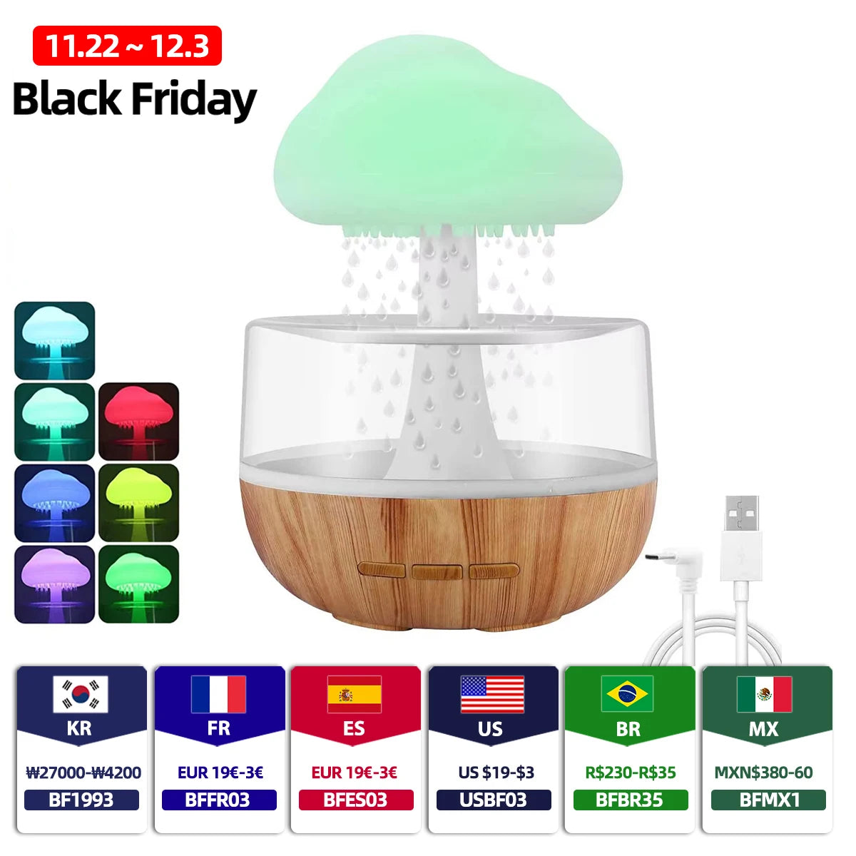 Mini Air Humidifier USB Electric Aroma Diffuser Essential Oil Purifier Aromatherapy Mist Maker Lights For Car Home Bedroom