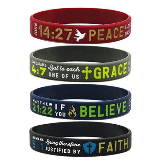 1pc Faith Believe Peace Grace Bible Christian Religious Bracelet Sport Silicone Bracelets Rubber Wristband